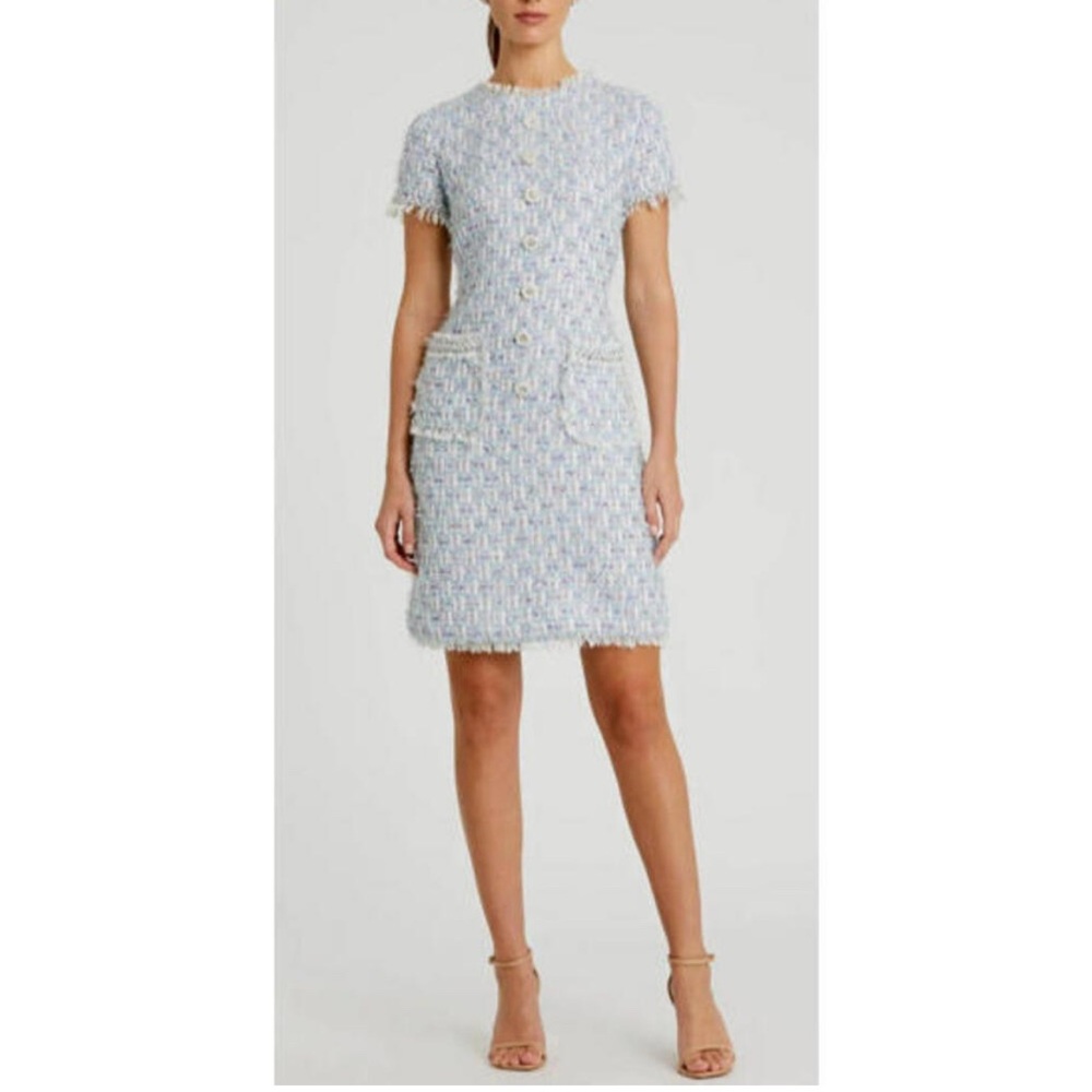NEW, Mac Duggal Short-Sleeve Tweed Mini Dress Size M